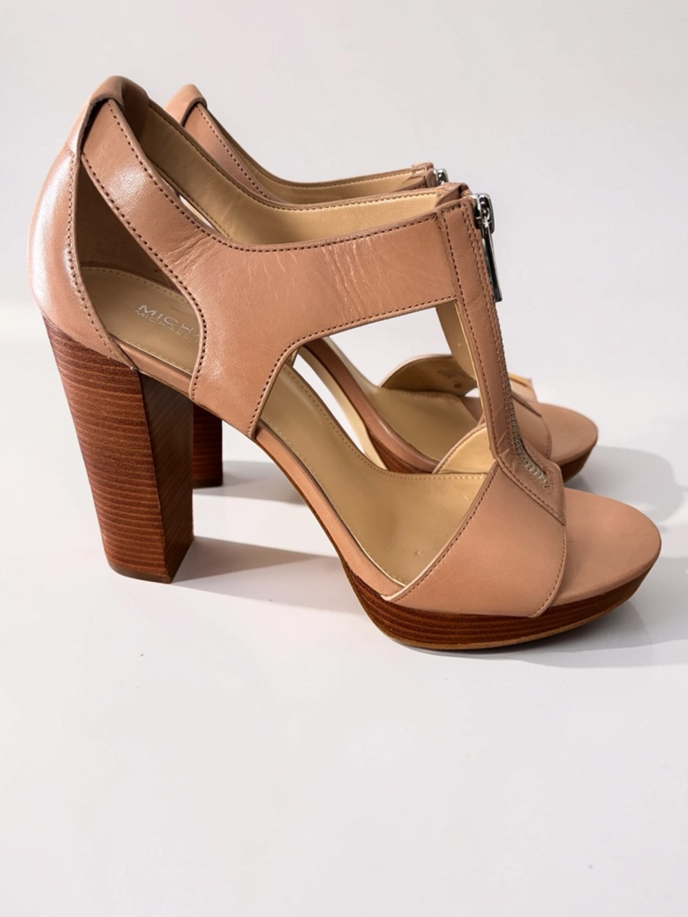 MICHAEL Michael Kors Blush Leather T-Strap Block Heel Sandals